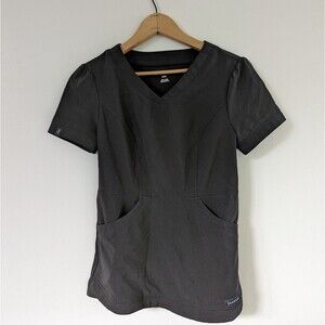 Jaanuu black v neck double pocket scrub top XXS